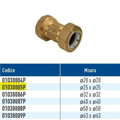 TOF/B Push giunto diritto per PE con anello in plastica ø25 x ø25 01030005P