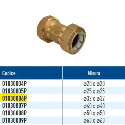 TOF/B Push giunto diritto per PE con anello in plastica ø32 x ø32 01030006P