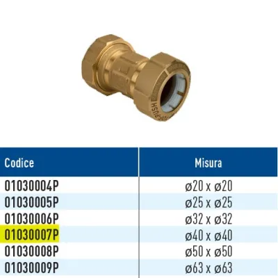 TOF/B Push giunto diritto per PE con anello in plastica ø40 x ø40 01030007P