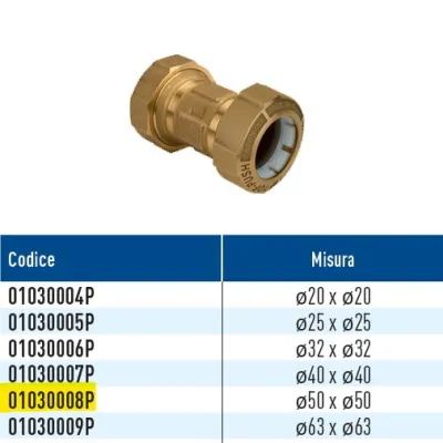 TOF/B Push giunto diritto per PE con anello in plastica ø50 x ø50 01030008P