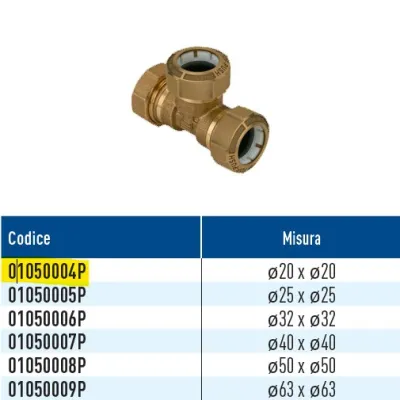 TOF/T PE Push giunto a T per PE con anello in plastica ø20 x ø20 01050004P