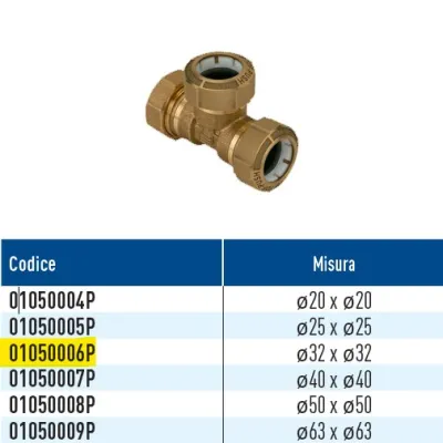 TOF/T PE Push giunto a T per PE con anello in plastica ø32 x ø32 01050006P