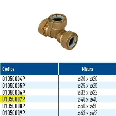 TOF/T PE Push giunto a T per PE con anello in plastica ø40 x ø40 01050007P