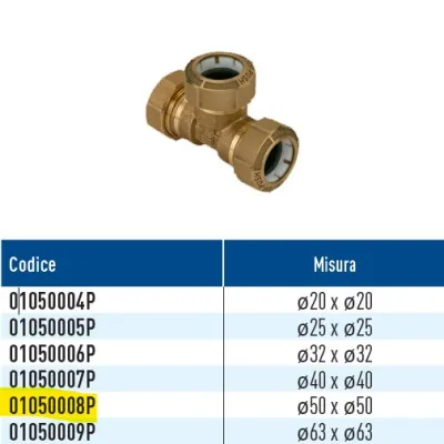 TOF/T PE Push giunto a T per PE con anello in plastica ø50 x ø50 01050008P