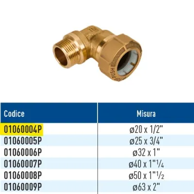 TOF/G M Push giunto a 90 per PE con filetto maschio con anello in plastica ø20 x 1/2" 01060004P