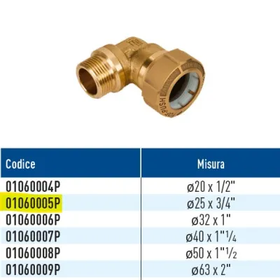 TOF/G M Push giunto a 90 per PE con filetto maschio con anello in plastica ø25 x 3/4" 01060005P