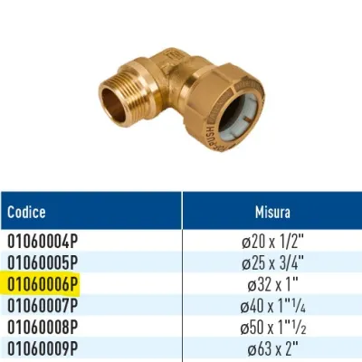 TOF/G M Push giunto a 90 per PE con filetto maschio con anello in plastica ø32 x 1" 01060006P