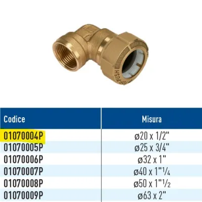 TOF/G F Push giunto a 90 per PE con filetto femmina con anello in plastica ø20 x 1/2" 01070004P