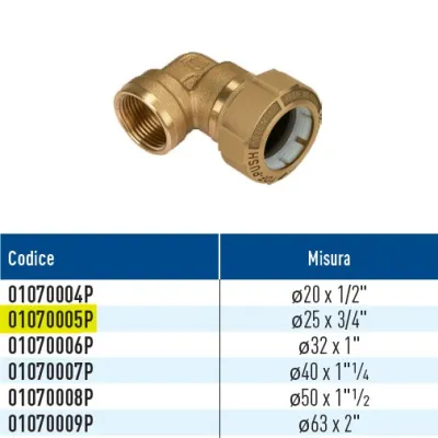 TOF/G F Push giunto a 90 per PE con filetto femmina con anello in plastica ø25 x 3/4" 01070005P