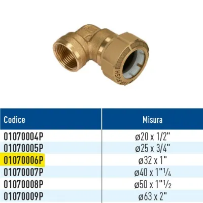 TOF/G F Push giunto a 90 per PE con filetto femmina con anello in plastica ø32 x 1" 01070006P