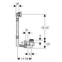 Geberit sifone per vasca da bagno con azionamento a rotazione, d52, lunghezza 28 cm, con accessori di completamento, principio controflusso finitura cromato lucido 150.603.21.6