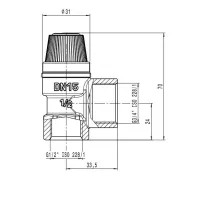 Valvola di sicurezza per impianti solari. Misura ø1/2"F x 3/4"F 8bar 253048