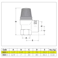 Valvola di sicurezza per impianti solari. Misura ø1/2"F x 3/4"F 8bar 253048