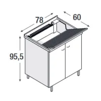 Base con lavatoio completo di asse in pino di Svezia, piedini H 10 cm regolabili, griglia portasapone e vassoio alluminio. Dim. 78x60x95,5 cm. 7008PRIMAL