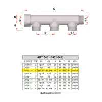 3401 - Collettore M-F cromato INT. 50 mm - Misura 1"1/4 - 2 derivazioni 3401 114