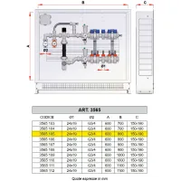 3565 - Gruppo per impianti a pannelli radianti - Misura ø1" x 24/19G - 5 derivazioni con flussimetri e cassetta in metallo 3565 105