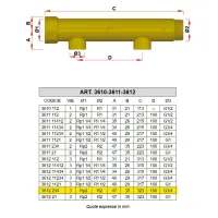 3612 - Collettore M-F giallo a 3 derivazioni femmina - Misura 2" - Derivazioni 3/4" 3612 234