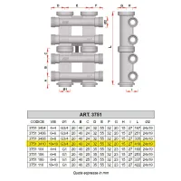 3751 - Collettore complanare cromato PREMONTATO - Misura 3/4" - derivazioni 10+10 3751 3410