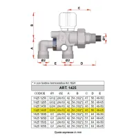 1425 - Valvola MONO-BITUBO termostatizzabile cromata con interasse variabile - Misura 3/4"- interasse 48-65mm - sonda ø 12 1425 3465G18