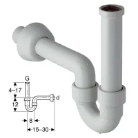 Sifone curvo per lavabo e bidet scarico orizzontale colore bianco Ø40 x 1"1/4 151.100.11.1