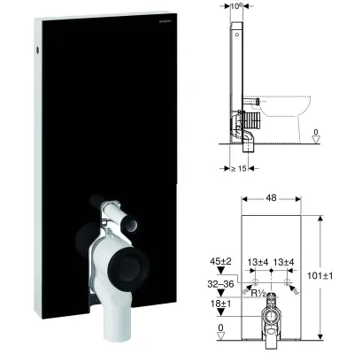 Geberit MONOLITH modulo sanitario per WC a pavimento H.101 cm, colore nero finitura vetro lucido 131.002.SJ.5