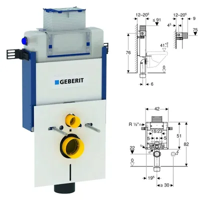 Geberit COMBIFIX modulo per WC sospeso, 82 cm con cassetta di risciacquo da incasso Omega 12 cm 110.000.00.1