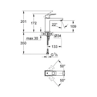 Grohe Eurocube rubinetto da bagno, corpo liscio, bocca medio-alta, grohe ecojoy, finitura cromo 23446000