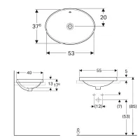 Geberit VARIFORM lavabo ovale soprapiano 55 cm, da incasso, senza foro rubinetteria, con troppopieno, colore bianco finitura lucido 500.716.01.2