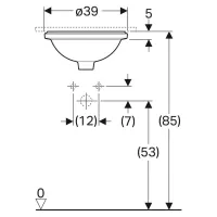 Geberit VARIFORM lavabo rotondo sottopiano da incasso 39 cm, senza foro rubinetteria, con troppopieno, colore bianco finitura lucido 500.744.01.2