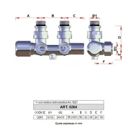 0264 - Valvola MONO-BITUBO termostatizzabile a squadra - Attacchi: FAR 24 x 19 - Finitura cromata - derivazioni 24x19 0264